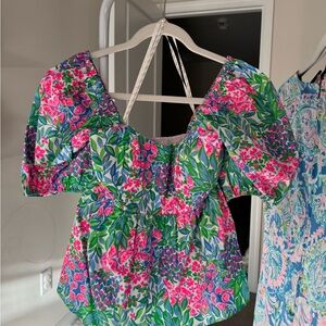 Lilly Pulitzer Pink and Green Floral Blouse